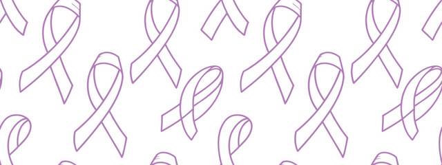 Awareness ribbon and fish symbol seamless pattern in soft purple line art, perfect for charity campaigns, support materials, health awareness designs, religious, and inspirational prints.