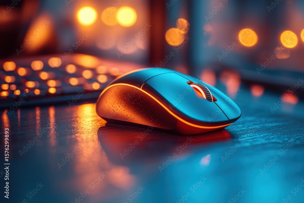 Fototapete a computer mouse is sitting on a desk with a keyboard