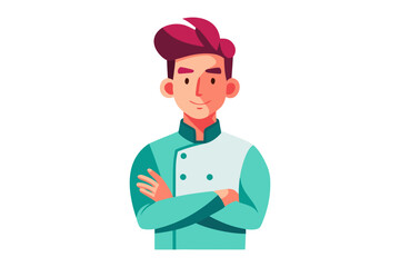 Chef's Confidence: A digitally created image of a chef with crossed arms, expressing confident and calm demeanor in a clean, minimalist style.