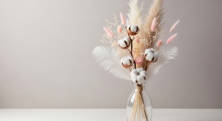 Elegant Dried Flower Arrangement with Cotton Stems and Pampas Grass