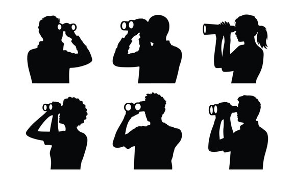 Binoculars Silhouette Icons Set Vector Illustration - Modern Observation and Exploration Collection for Nature, Travel, and Discovery Design Elements