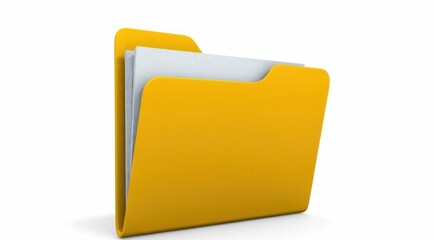 Yellow folder with documents. Paperwork and file management concept.
