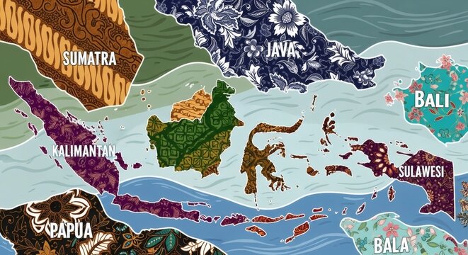 Indonesia's Batik Island Map: A Cultural Archipelago of Pattern and Design, From Sumatra's Swirls to Bali's Blossoms: Exploring the Batik-Clad Islands of Indonesia