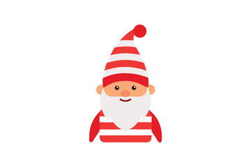 Christmas gnome with striped hat and long beard whimsical figure vector art illustration