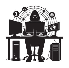 Computer hacker individual using a laptop vector graphics