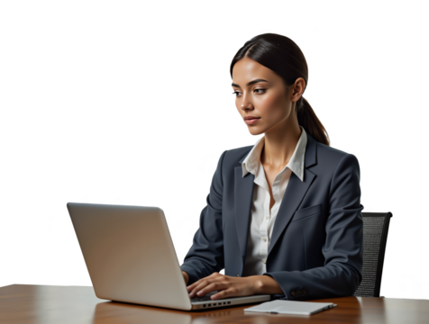 Professional Businesswoman Working on Laptop - Isolated PNG Portrait for Corporate Websites, Business Presentations and Marketing Materials