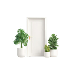 Modern Interior Design with Green Plants Beside White Closed Door in Minimalistic Space