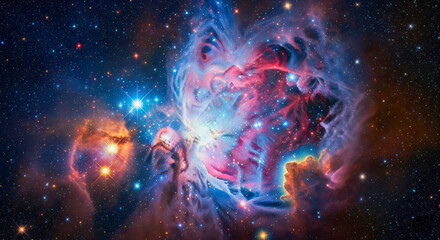 Vibrant Cosmic Nebula With Stellar Light Bursts