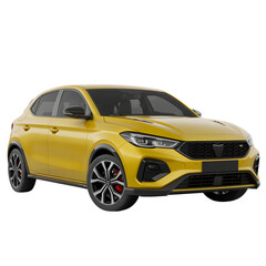 Yellow car isolated on transparent white background 