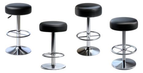 Set of four modern black bar stools with chrome bases and footrests
