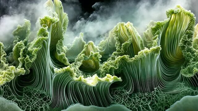 Abstract, swirling, green, textured landscape