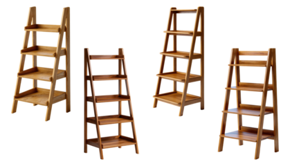Set of four wooden ladder shelves or display units