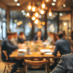 Blur office meeting blurred background with business people working group in boardroom discussion for teamwork brainstorming, executive seminar or professional training in small startup enterprise