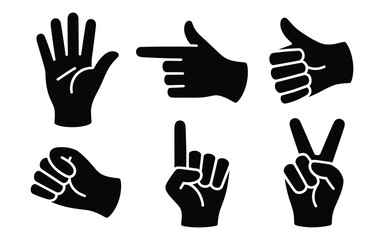 Hand Gestures Silhouette Icons Vector Illustration Set - Modern Communication and Interaction Collection for UI/UX, Expressive, and Digital Design Elements