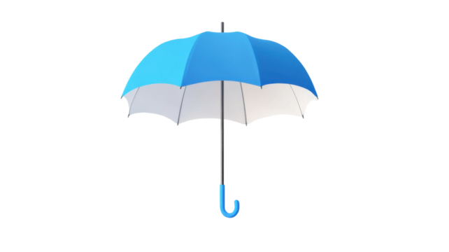 Classic umbrella with curved handle and wide canopy for rain protection isolated on white background