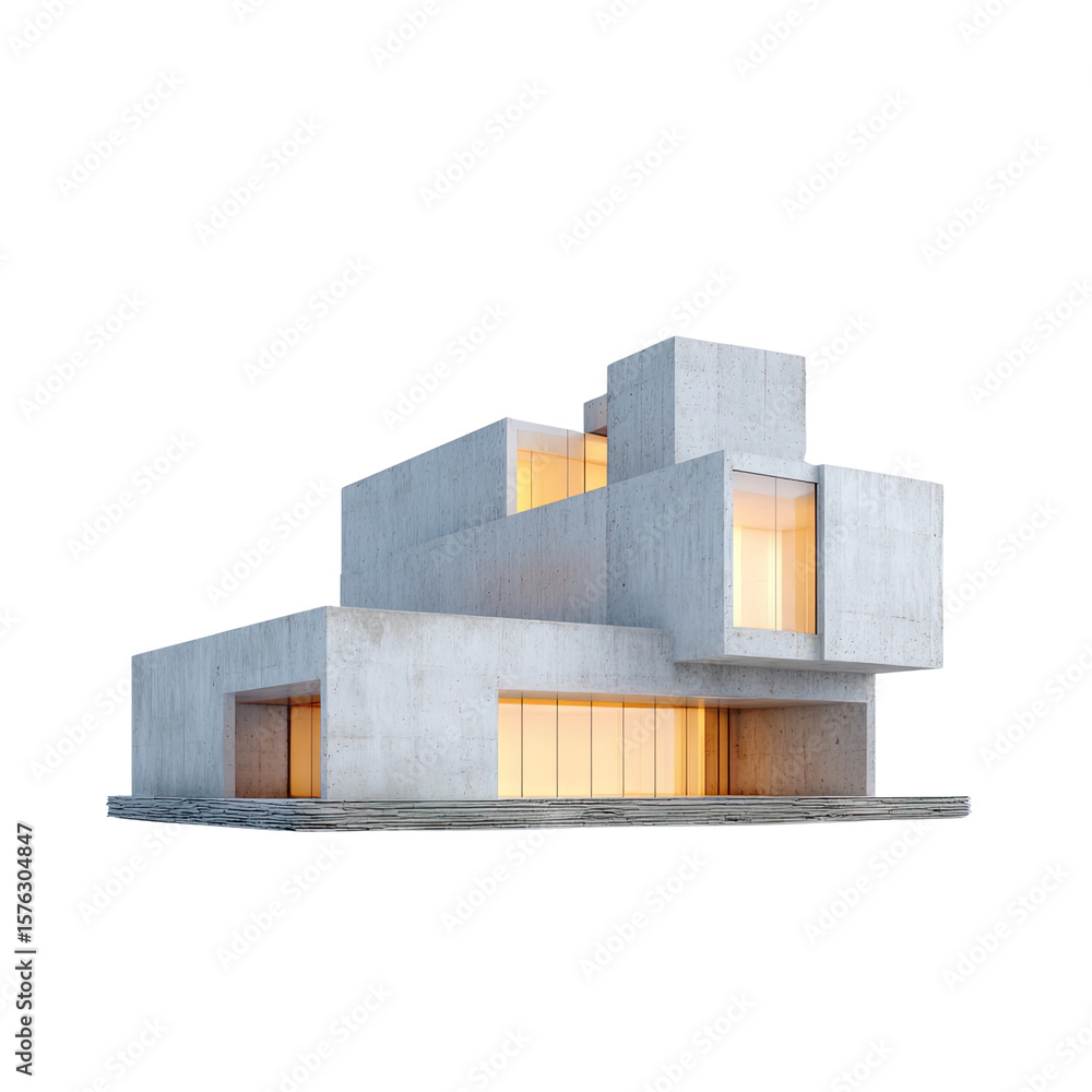 Aufkleber modern architectural design featuring concrete structure with illuminated windows and contemporary s