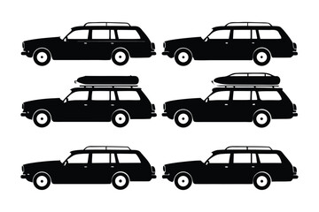 Sleek Silhouettes: A collection of meticulously rendered black station wagons, ready for adventure. Each car showcases distinct features, suggesting diverse travel.
