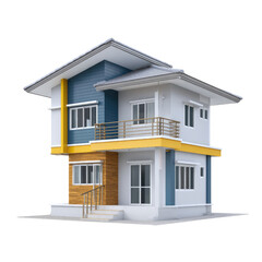 Modern Two-Storey House with Unique Architectural Design and Colored Facade in a Bright Urban Setting