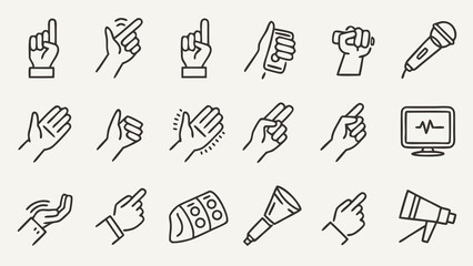 Fototapeta premium Hand gestures and communication icons vector set for presentation and user interface design assets