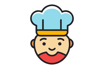 Chef Icon: A cheerful and friendly chef icon. Wearing a chef's hat, the icon represents cooking, culinary skills, food, restaurant, and cuisine.