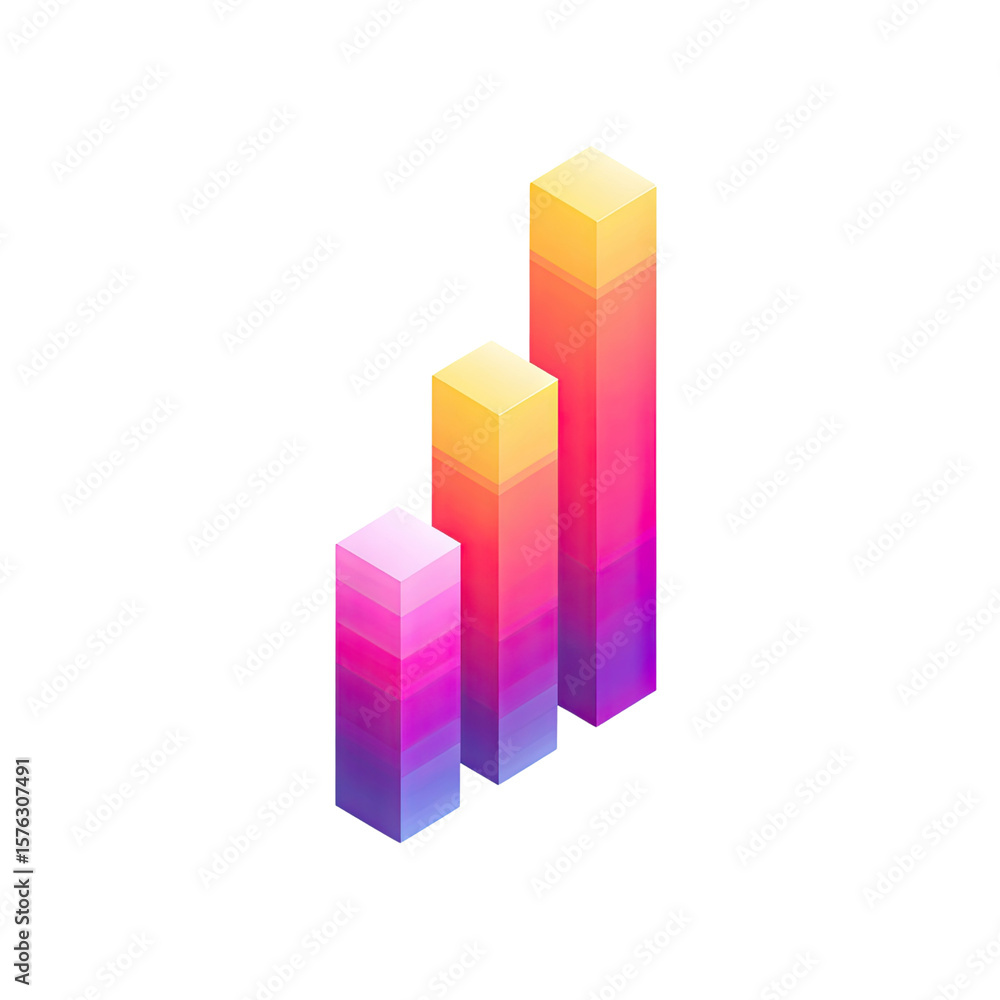 Poster abstract colorful infographic design featuring descending three-dimensional bar graphs showcasing da