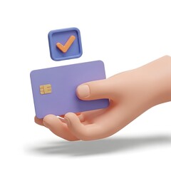 Hand Holding Credit Card with Checkmark 3D Render