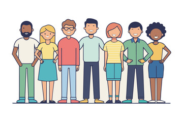 Unity in Diversity: A graphic illustration of a diverse group of individuals standing together, representing unity, inclusivity, and community spirit.