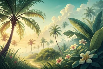 Tropical Summer Paradise Palm Trees, Lush Foliage, and Serene Ambience for Your Next Project or Summer Vibe Wallpaper