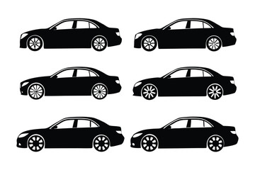 Sleek Car Silhouettes: A set of six sophisticated car silhouettes, embodying elegance and motion, perfect for design projects.