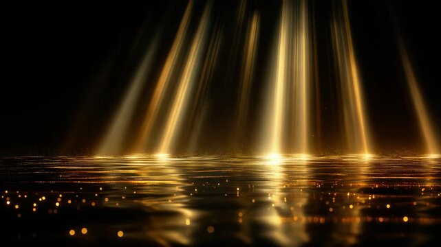 ethereal stage show golden light shing on sleek floor
