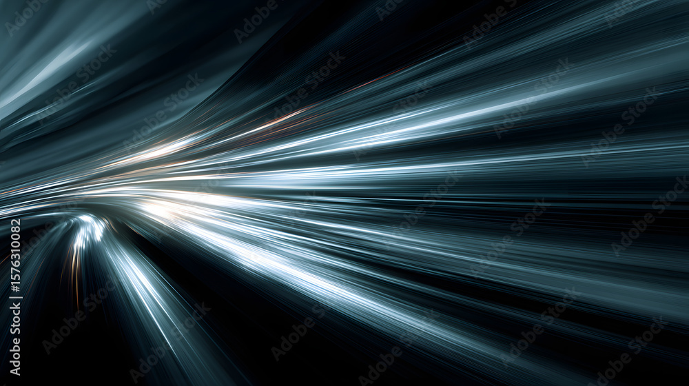 Poster dynamic abstract background with light streaks conveying speed and motion in cool blue tones.