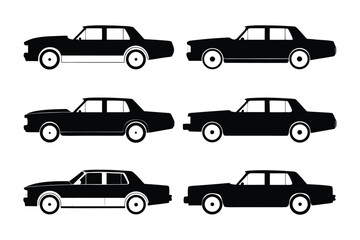 Classic Silhouette of Various Vehicles: A series of sleek, black vehicle silhouettes, designed with clean lines, perfect for illustrating diverse transport options.