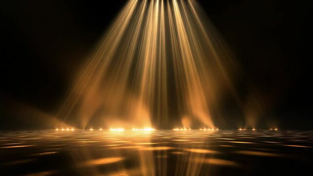 ethereal stage show golden light shing on sleek floor