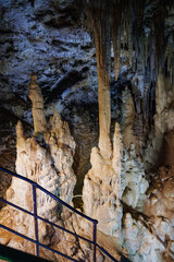 A cave with stalagmites and stalactites.