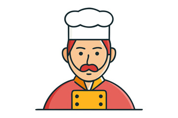 Chef with Culinary Passion: An artistic illustration of a chef, donning a traditional toque and uniform, embodies the art of culinary mastery and passion for food.