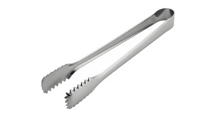 Stainless steel kitchen tongs with serrated edges for cooking  white background isolate