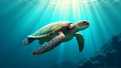 Obraz premium Graceful Turtle Gliding Through Ocean Waters
