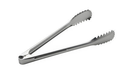 Stainless steel kitchen tongs for food serving and cooking white background isolate