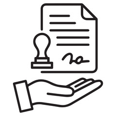 Hand Holding Signed Document with Stamp – Line Icon Design
