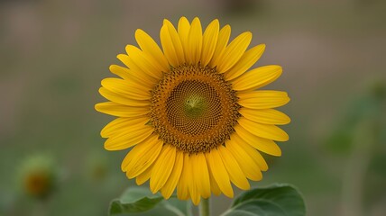 Fototapeta premium Brilliant sunflower blooms in soft focus, showcasing vibrant yellow petals and intricate center details in a natural setting.