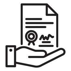 Approval Document in Hand with Stamp – Outline Vector Icon