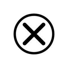 Simple black cross symbol inside a circle on a white background