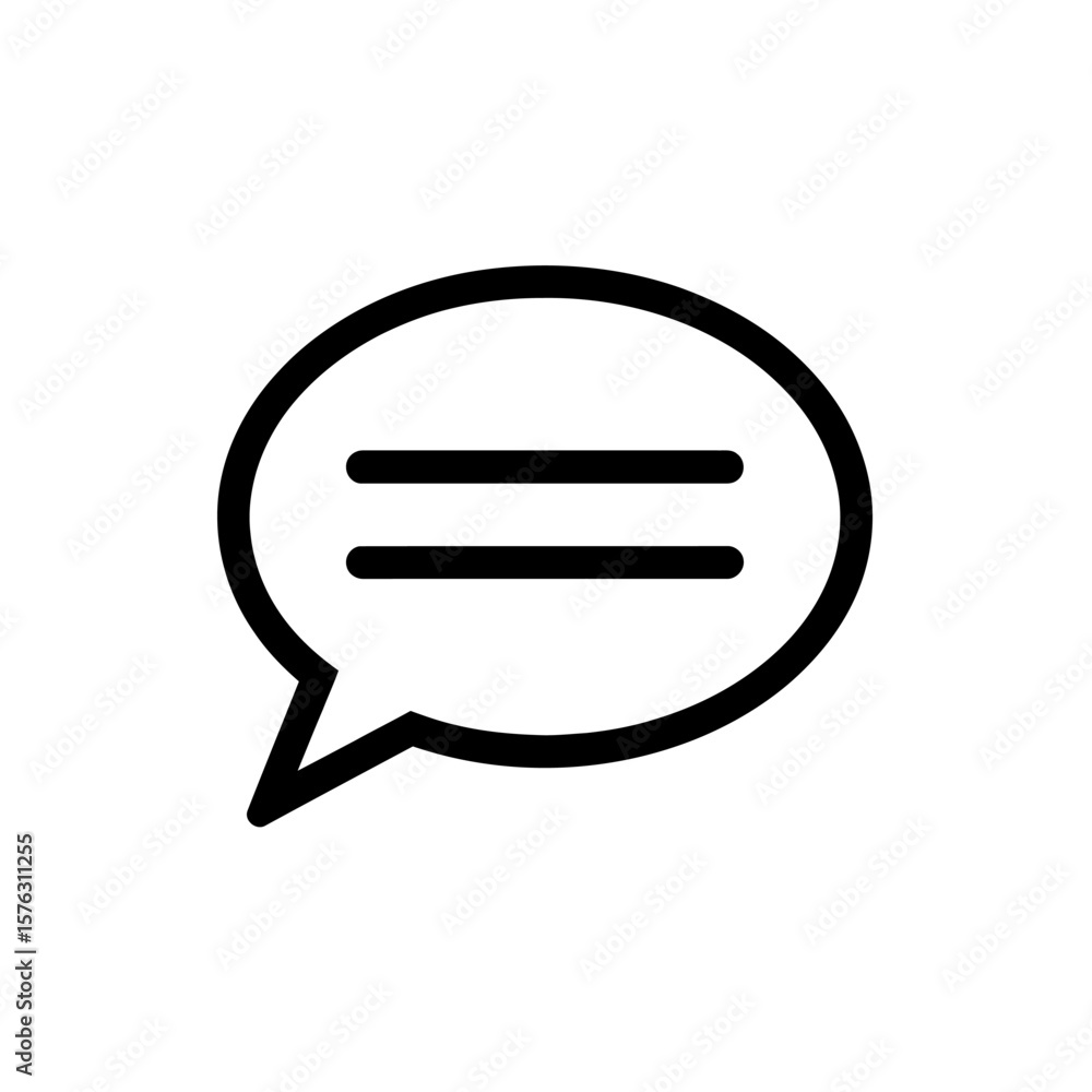 Poster simple black outline of a speech bubble with two horizontal lines inside representing text or a mess
