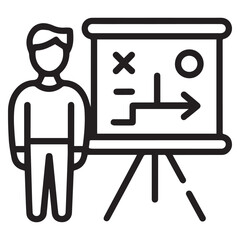 Man Presenting Strategy Plan on Board – Line Icon Style