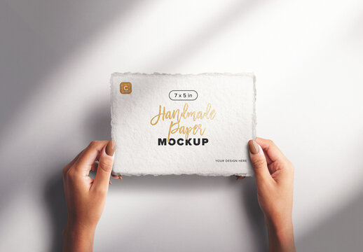 7x5in Deckle Edge Card Paper Mockup in Hands