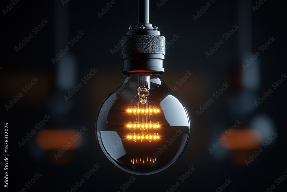 Poster a light bulb is lit up and is the only light source in the image