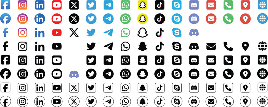 Social media icons, logos and contact icons illustration
