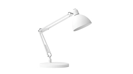 Modern white table lamp with fabric shade and sleek base design isolated on white background