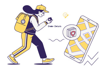 Courier App Adventure: A delivery person is on the move, navigating with app, envisioning smooth delivery