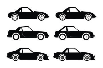 Classic Car Collection: Vector illustration of a set of classic black cars showcasing automotive history and design innovation.